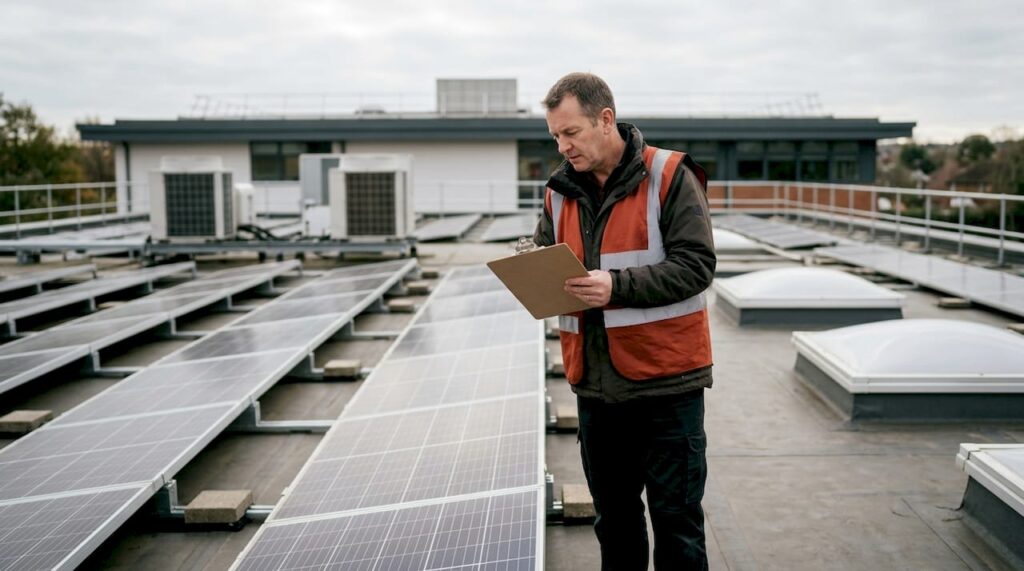 School rooftop solar panel installation