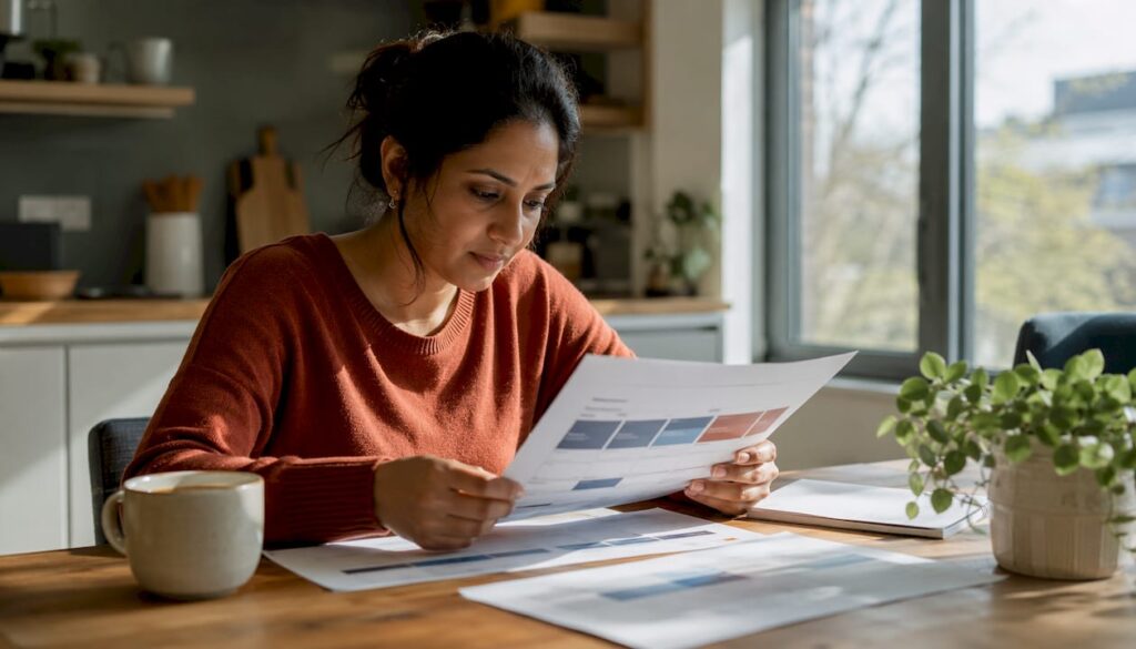 Woman reviewing B2B marketing platform documents