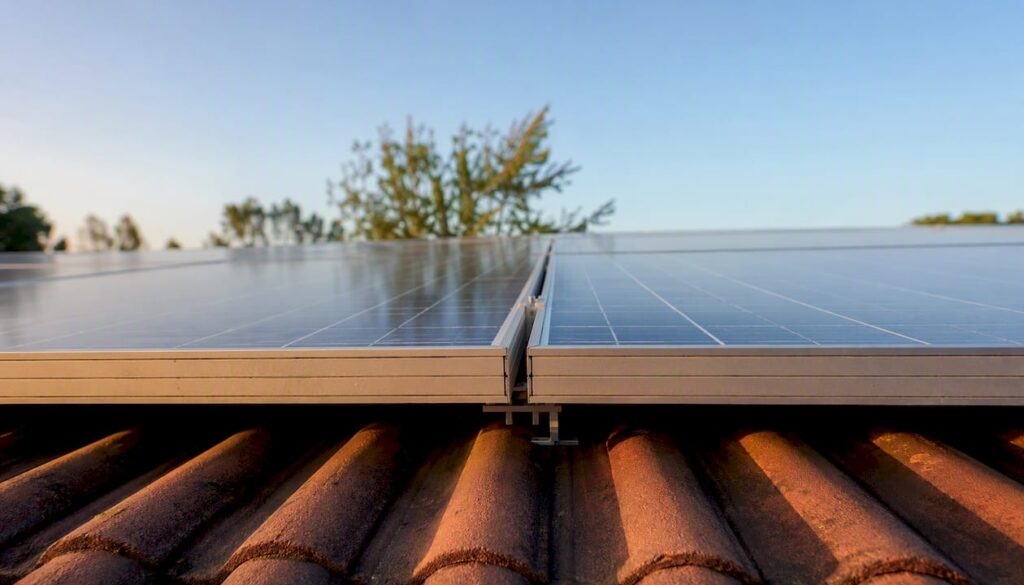 Residential roof showing solar panel expansion gaps