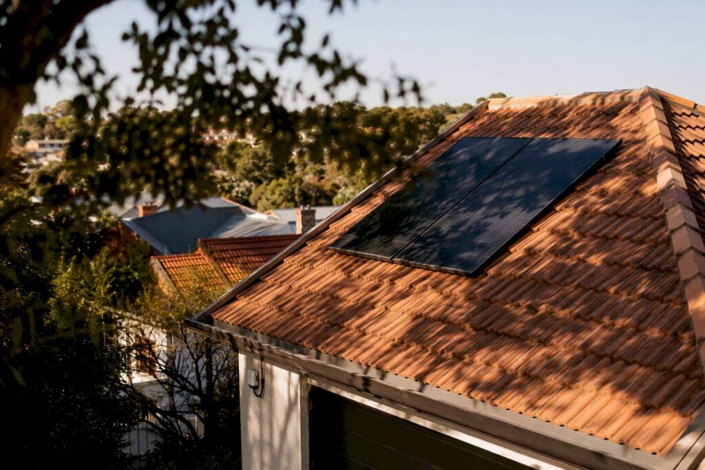 Residential roof with solar panel shading effect
