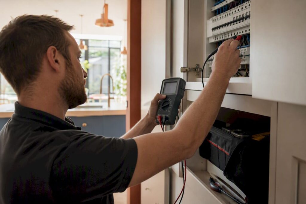 Electrician testing circuit in home consumer unit